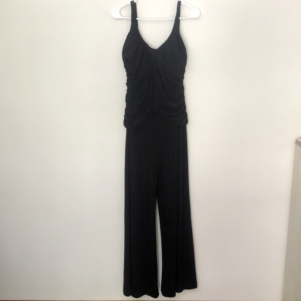 Shape FX Black Draped Sleeveless Wide-Leg Jumpsuit